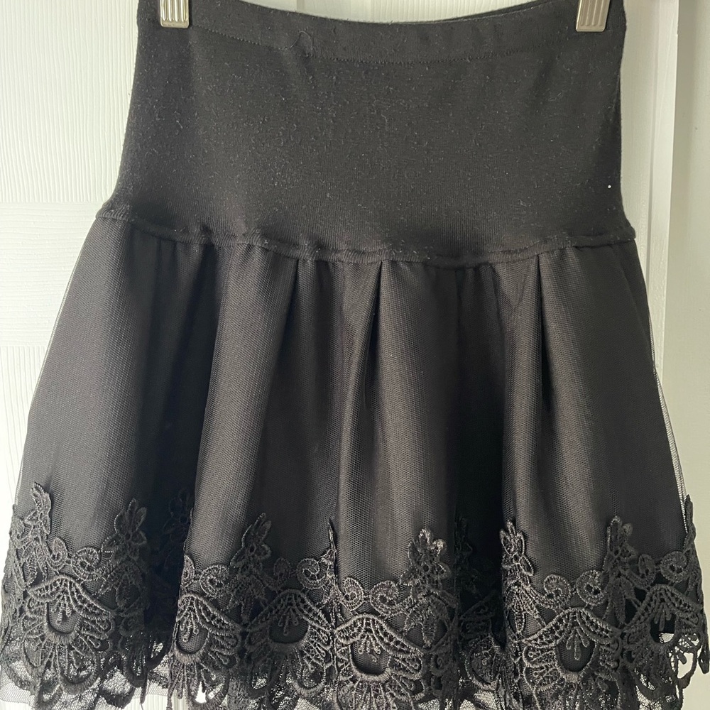 Elegant Black Lace Trim Skirt